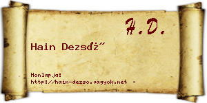 Hain Dezső névjegykártya